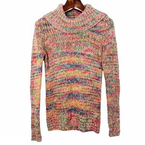 Divided Multicolor Cowl Neck Sweater - Pink, Yellow, Green, Blue